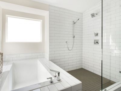 Walk-in Shower with Large Tile Patterns